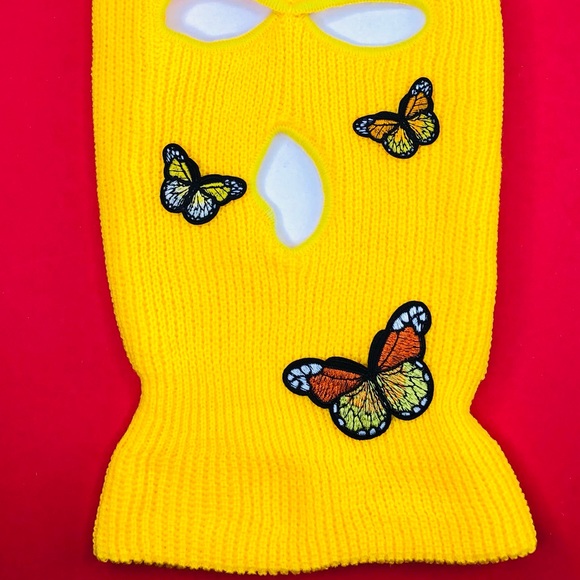 5 Butterflies Patches Yellow Ski Mask Beanie Balaclava Cap Hat winter face cover